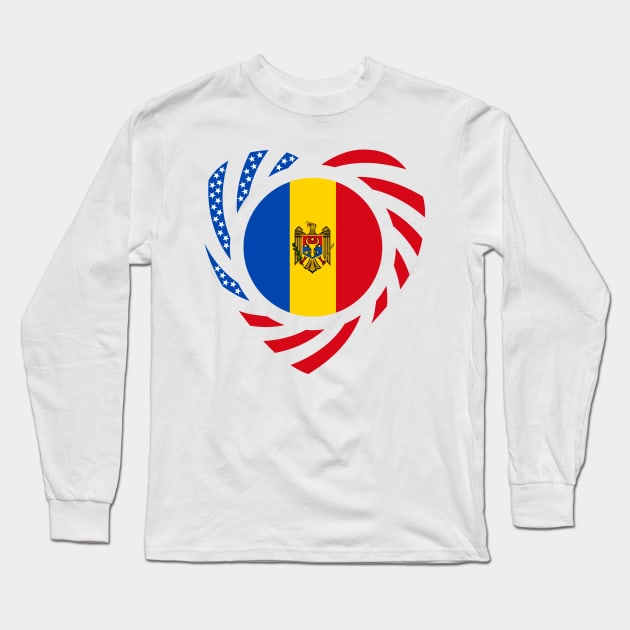 Moldovan American Multinational Patriot Flag Series (Heart) Long Sleeve T-Shirt by Village Values